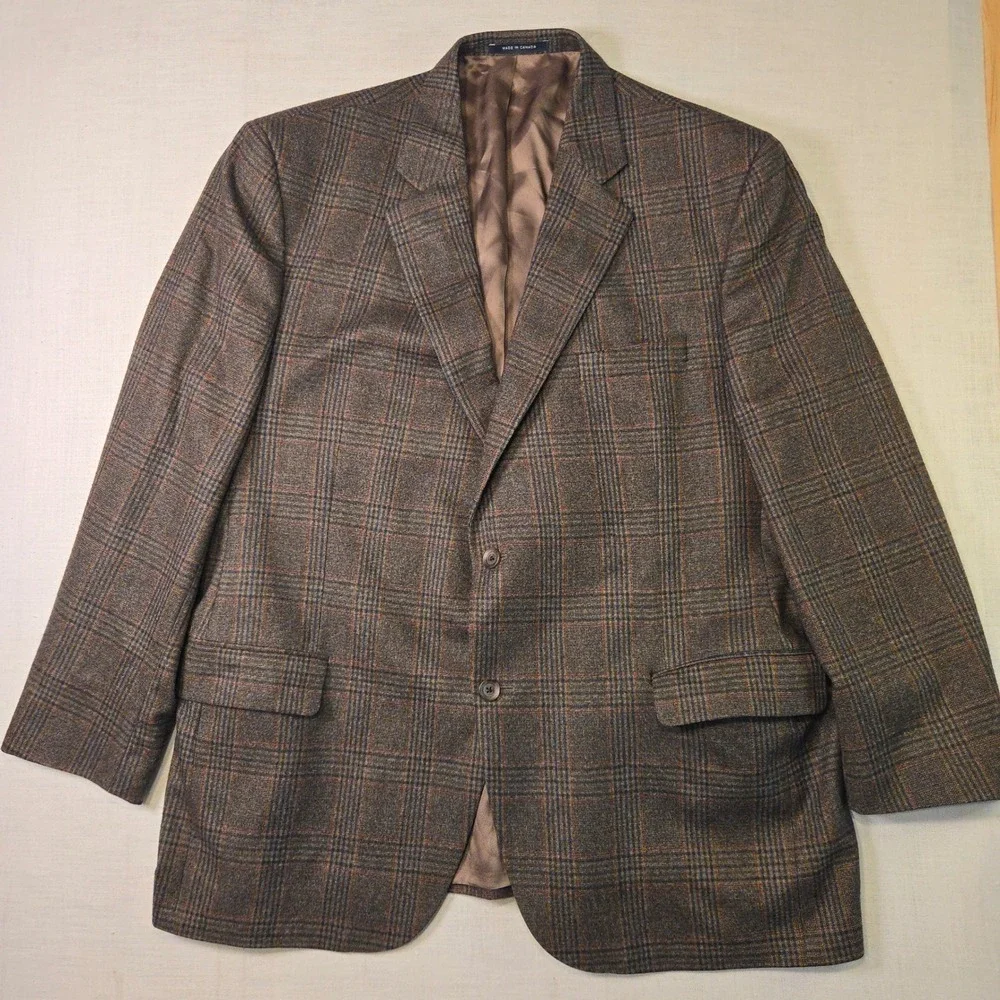 Loro Piana Cremieux Sport Coat 48R Mens Brown Glen Plaid Wool Blazer Jacket Can